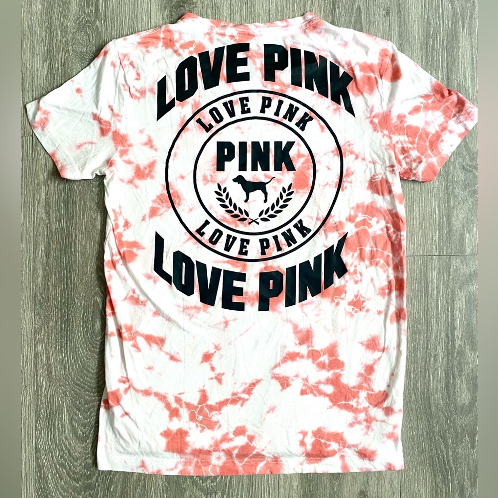 VS PINK TIE DYE OVERSIZED CAMPUS SHORT SLEEVE TEE LOGO PINK/BLK SIZE XS T-SHIRT - Picture 5 of 10